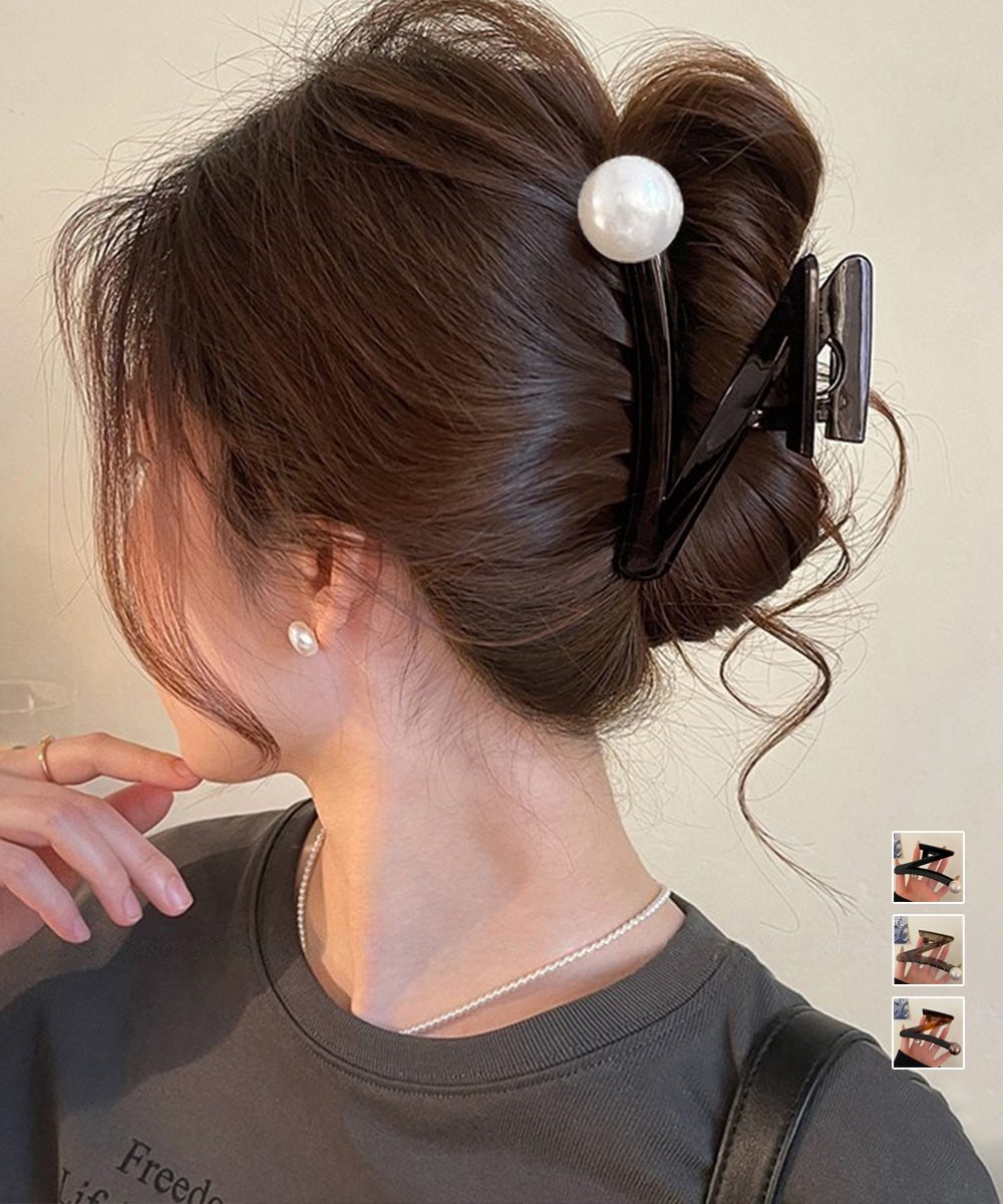 大粒パールバンスクリップ上品ヘアクリップ