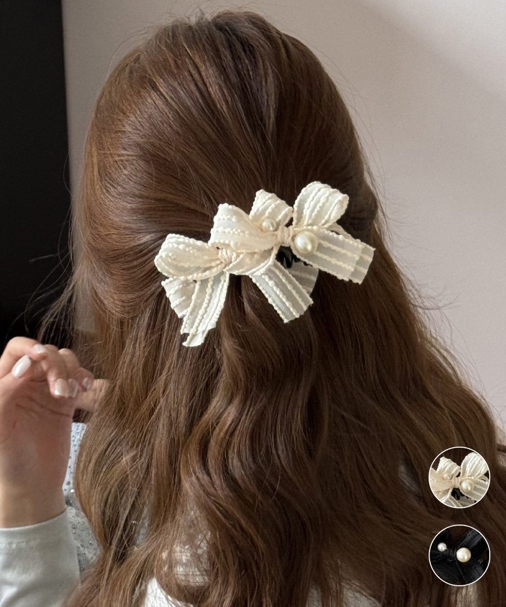 バナナクリップ パールリボン ヘアグッズ