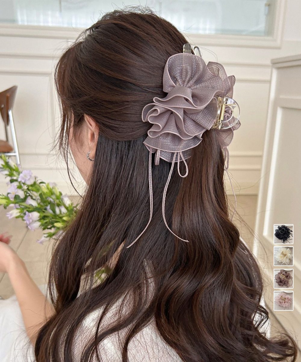 チュールバンスクリップリボンヘアクリップ