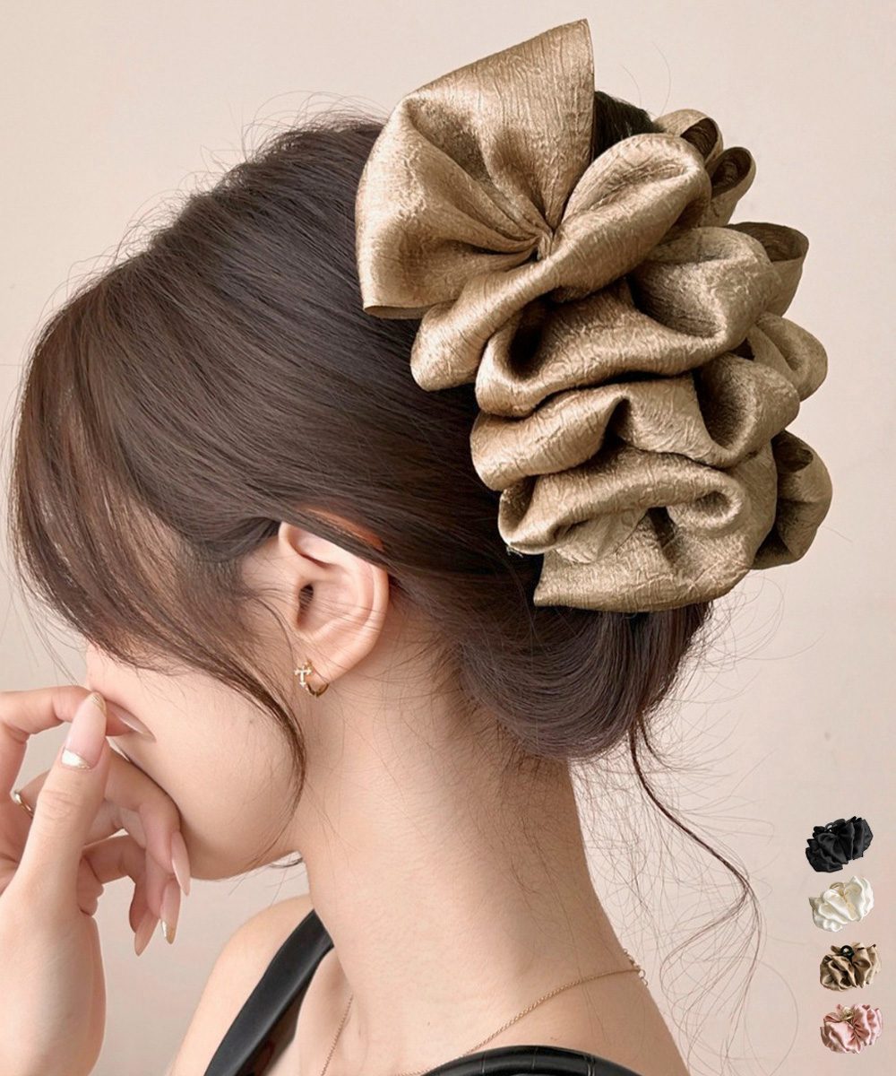 ビッグヘアクリップ 大きめサテンまとめ髪