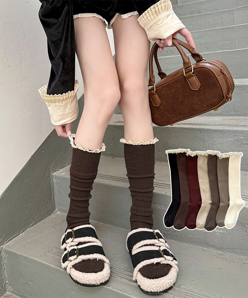 カシミヤ風 フリルロングソックス 暖かい