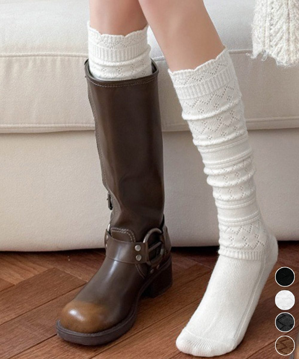 ハイソックスリブ編みルーズソックス韓国風