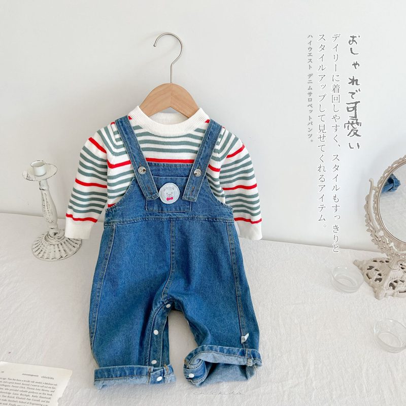 ins 秋新作 ベビー服 デニム サロペットパンツ ボトムス 男女兼用 子供服 オールインワン 可愛い