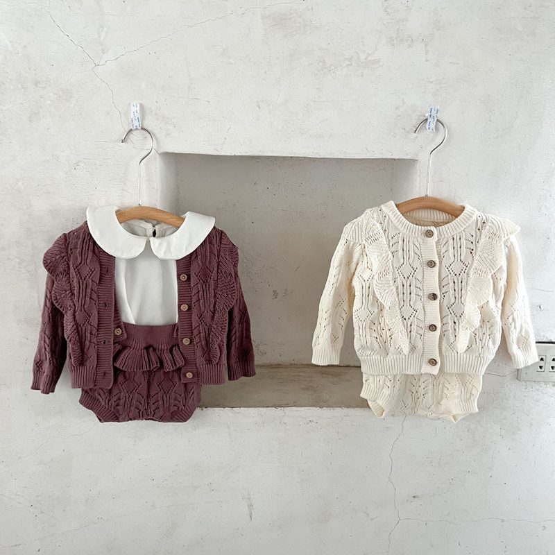 ins 冬新作　ベビー服　レトロ風　ニットロンパース　サロペット　ロンパース　子供服　可愛い　66-100cm