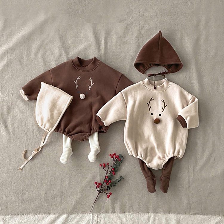 ins大人気　クリスマス　ベビー服　トナカイ　ロンパース　帽子付き　2点セット　サンタ服　カバーオール