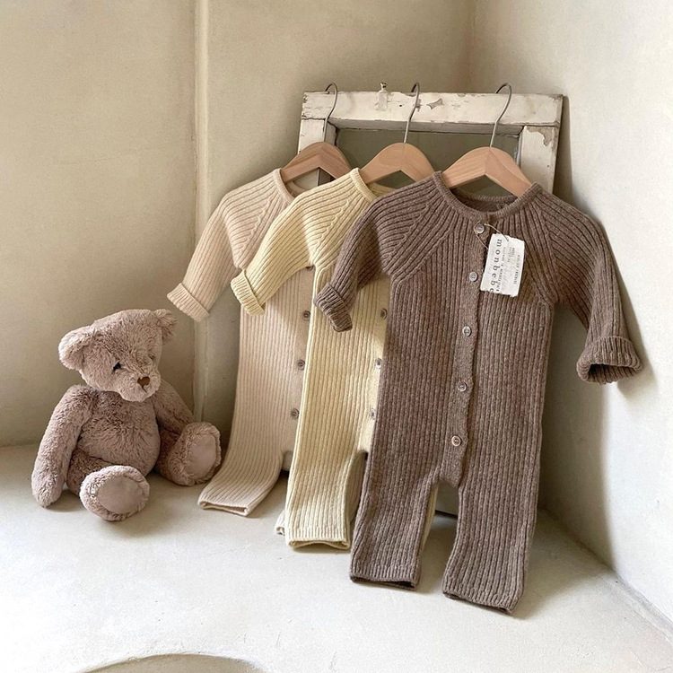 ins 秋冬新作 ベビー服 ニットロンパース 赤ちゃん カバーオール 長袖ロンパース 子供服