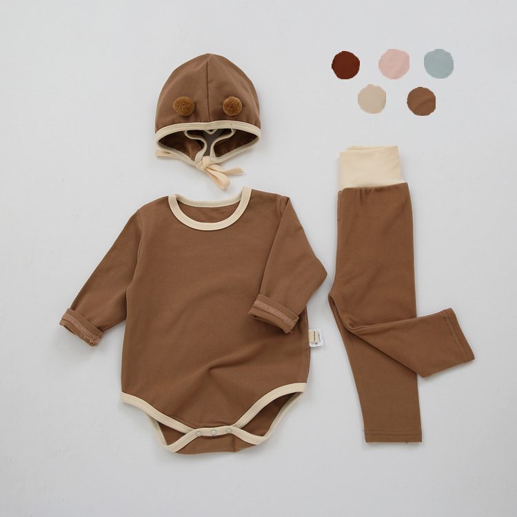 ins 新作 ベビー服 長袖ロンパース ハイウエストパンツ 帽子付き 3点セット カバーオール