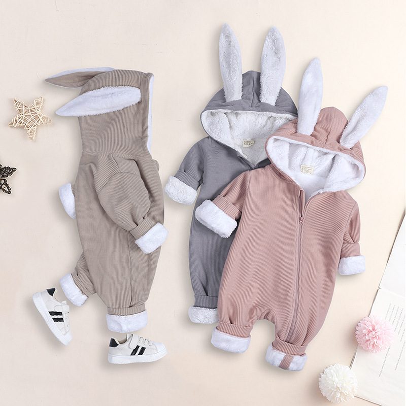 【正規品】ins大人気　厚手　裏起毛　ウサギロンパース　可愛い　ベビー服　カバーオール　秋冬　出産祝い