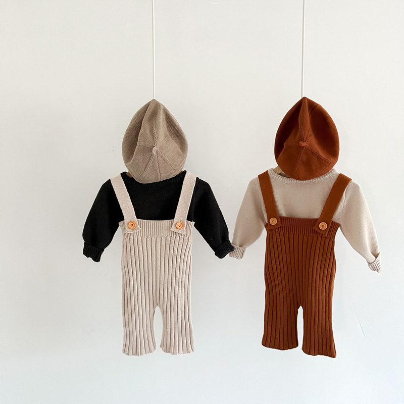 ins　ベビー服　ニットサロペット　無地　サロペットパンツ　女の子　可愛い　66-100cm　春秋冬　子供服