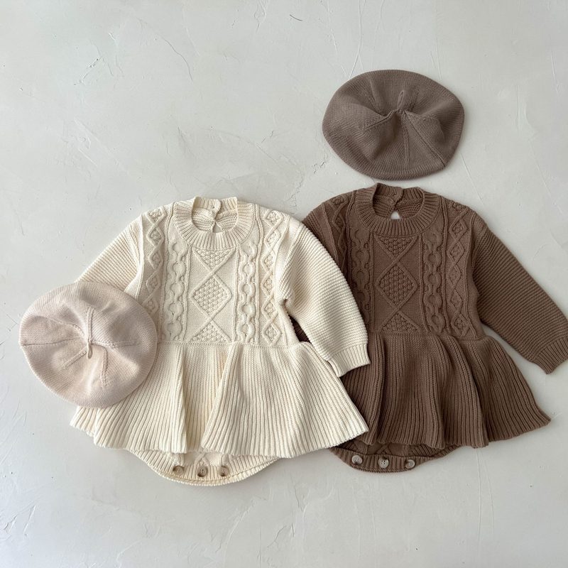 秋冬新作　ベビー服　ニット　ロンパース　女の子　おしゃれ　可愛い　66-100cm　子供服　カバーオール