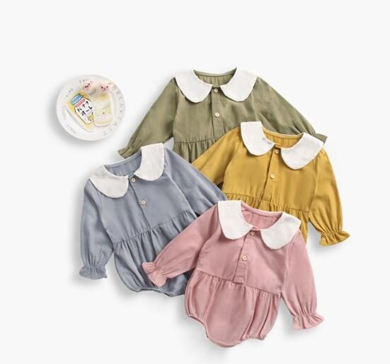 秋　ピーターパン襟　ベビーロンパース　女の子　男の子　無地　カバーオール 子供服　出産祝い