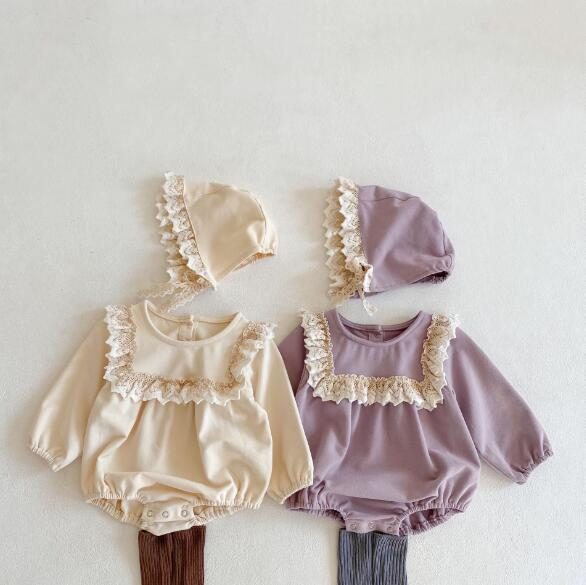 秋新作　ベビーロンパース　帽子 2点セット　レース　子供服　ベビー服　可愛い　オールインワン
