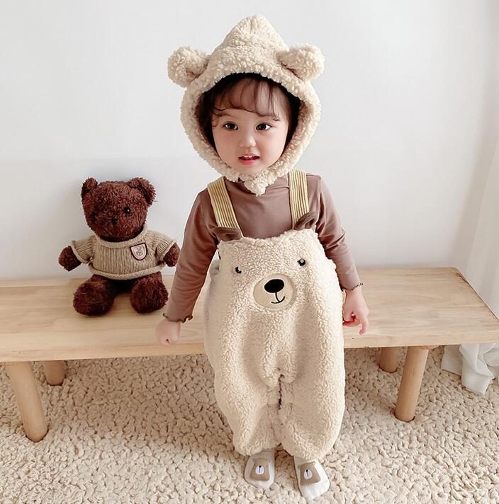 秋冬　キッズ　オーバーオール　厚手　ボア　帽子付き　子供服　サロペット　ボトムス　パンツ　ズボン