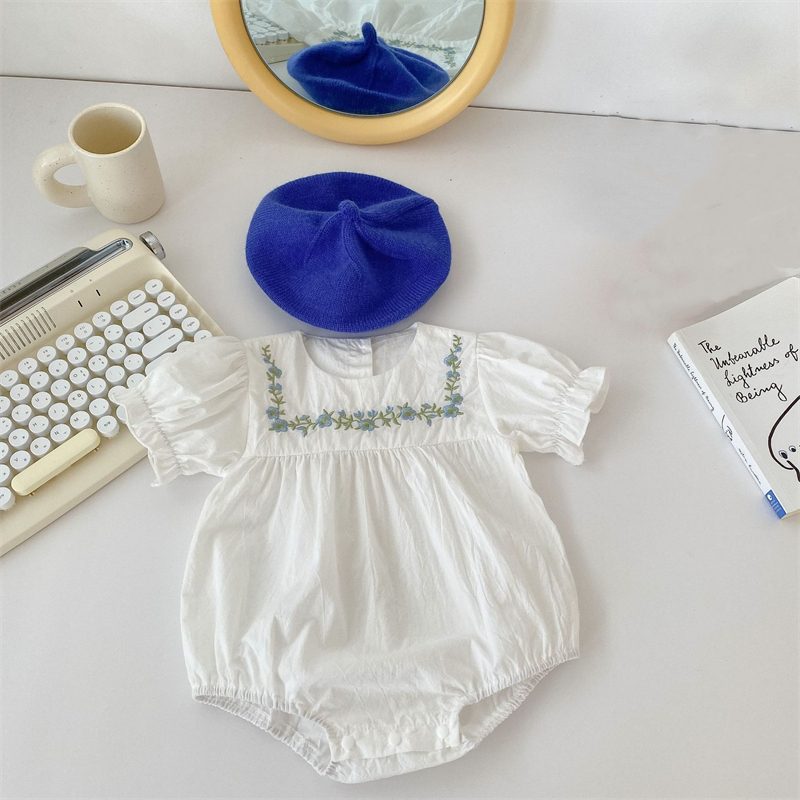 ins 夏新作 女の子 ロンパース 刺繍 綿100 半袖 可愛い ベビー服 無地 子供服 おしゃれ 春夏