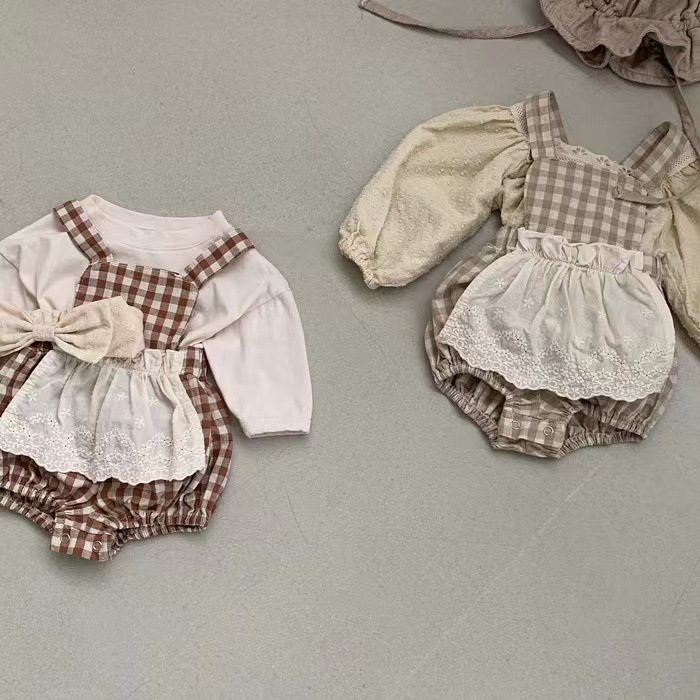 ins 秋新作　ins　ベビー服　サロペット ロンパース　長袖　可愛い　重ね着風　女の子　新生児　出産祝い