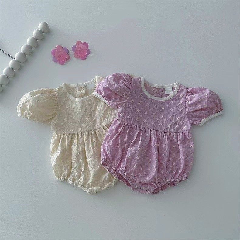 ins 夏新作　ins　ベビー服　パフスリーブ　ロンパース　刺繍　子供服　可愛い　おしゃれ　半袖　夏服