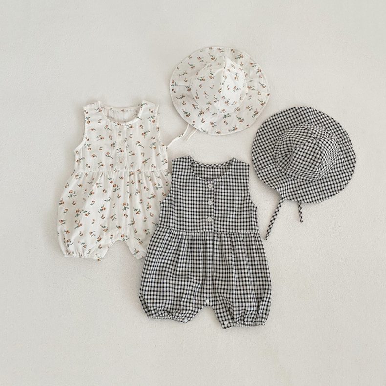 ins 夏新作　ベビー服　ロンパース　帽子付き　花柄　可愛い　ノースリーブ　可愛い　オールインワ　肌着