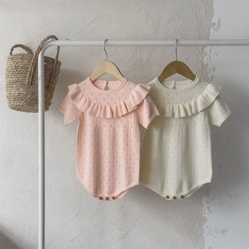 ins 夏新作　ins　ベビー服　ニット　ロンパース　ラッフル襟　可愛い　柔らかい　肌着　カバーオール