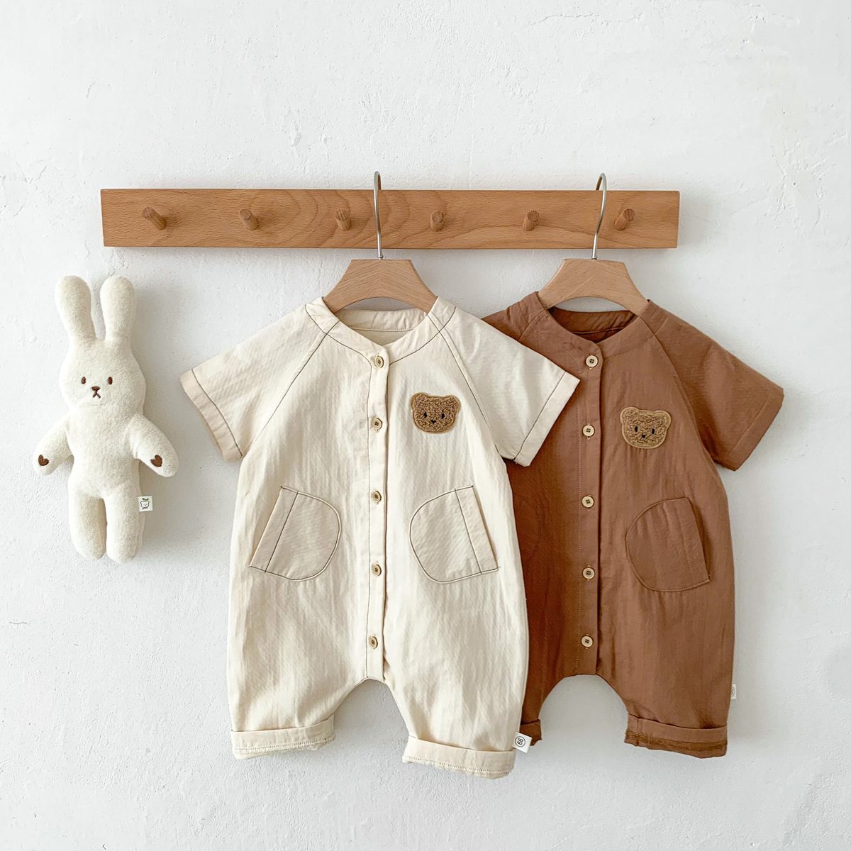 ins 夏新作　ベビー服　クマ　半袖　ロンパース　つなぎ　前開き　可愛い　カジュアル　オールインワン