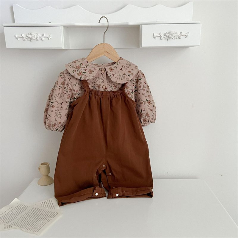 ins 秋新作　ベビー服　ロンパース　つりズボン　サロペット　可愛い　子供服　ボトムス　花柄シャツ　春秋