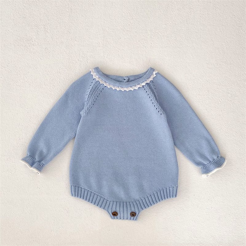 ins 秋新作　ベビー服　ロンパース　ニット　レース　長袖　女の子　可愛い　おしゃれ　オールインワン