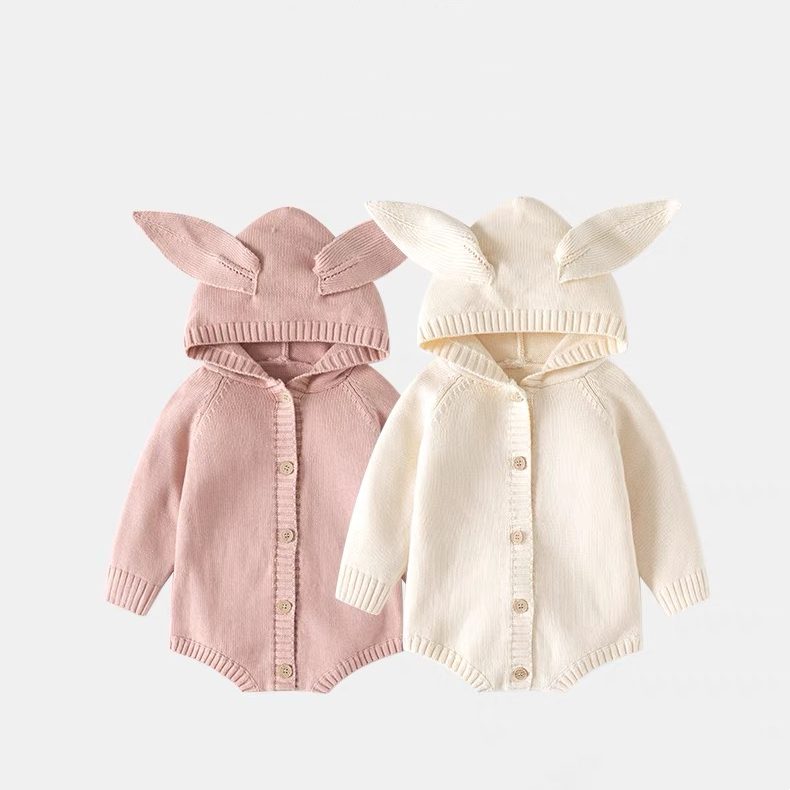 ins 秋新作　ベビー服　ニット　ロンパース　前開き　ウサギ耳　オーバーオール　可愛い　子供服　ボトムス