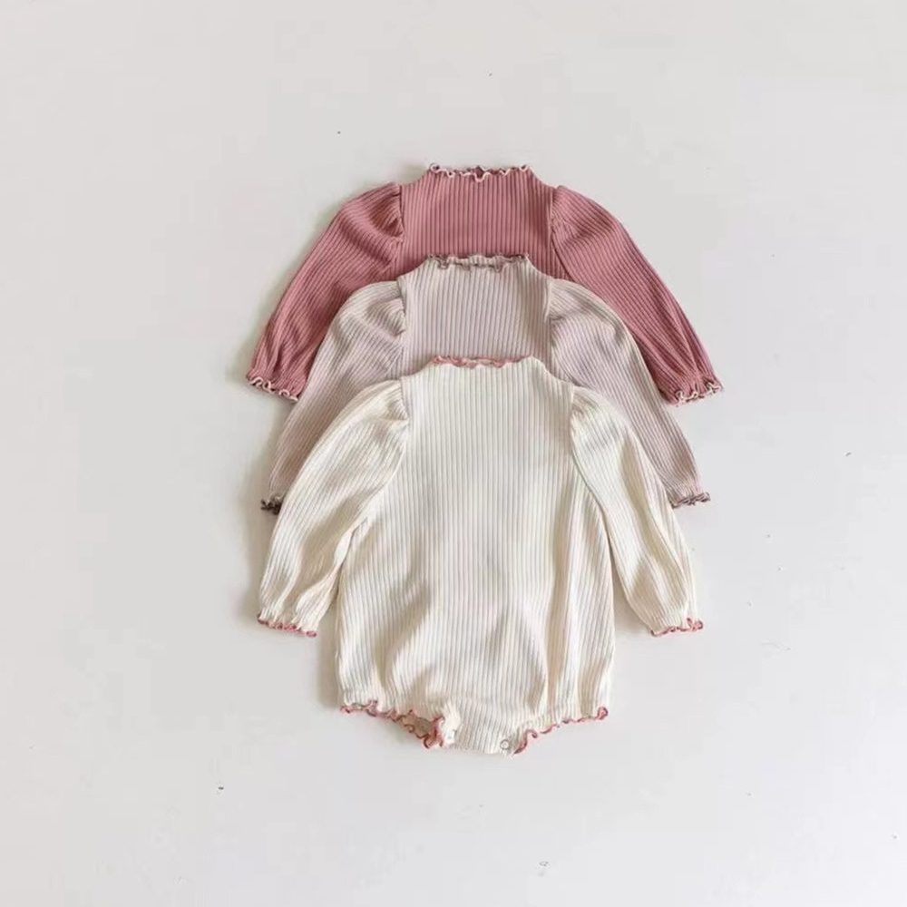 ins 秋新作　ベビー服　ロンパース　長袖　無地　女の子　可愛い　カバーオール　フリル　パフスリーブ