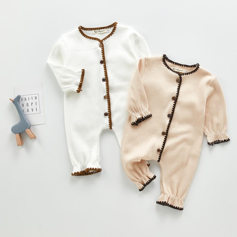 ins 秋新作　ベビー服　ニット　ロンパース　新生児　可愛い　前開き　カバーオール　無地　柔らかい　肌着