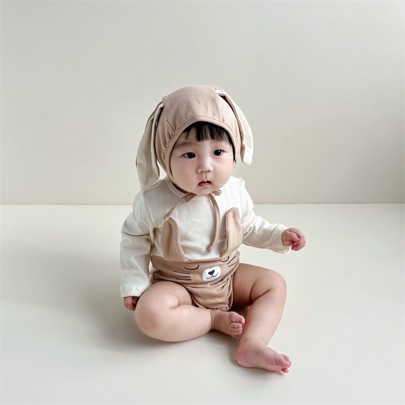 ins 秋新作　ベビー服　ロンパース　ウサギ　カバーオール　可愛い　子供服　出産祝い　ボンネット付き