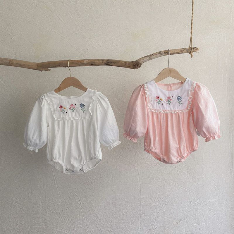 ins 秋新作　ベビー服　女の子　ロンパース　長袖　刺繍花柄　ボンネット　可愛い　おしゃれ　柔らかい