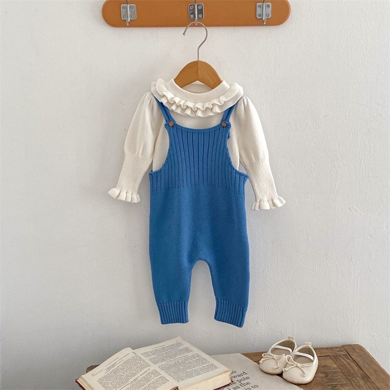 ins 秋新作 ベビー服 ニット サロペット オーバーオール 可愛い 子供服 無地 カジュアル ボトムス
