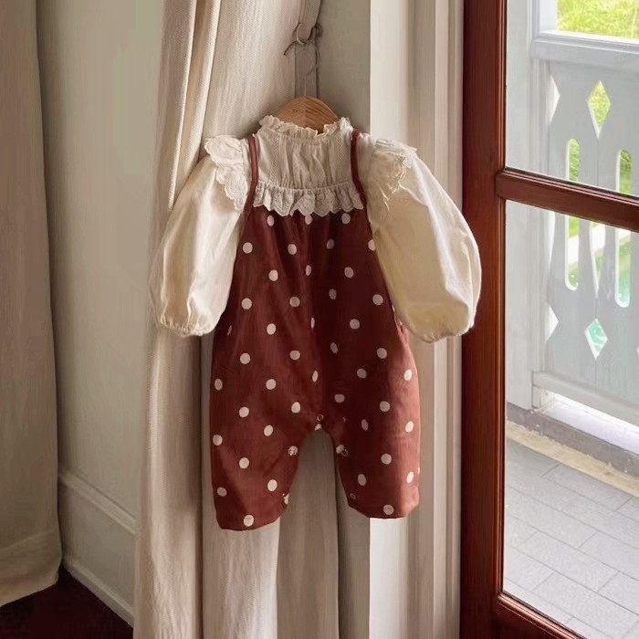ins 秋新作　ベビー服　女の子　吊りズボン　サロペット　ロンパース　水玉　レース　可愛い　子供服