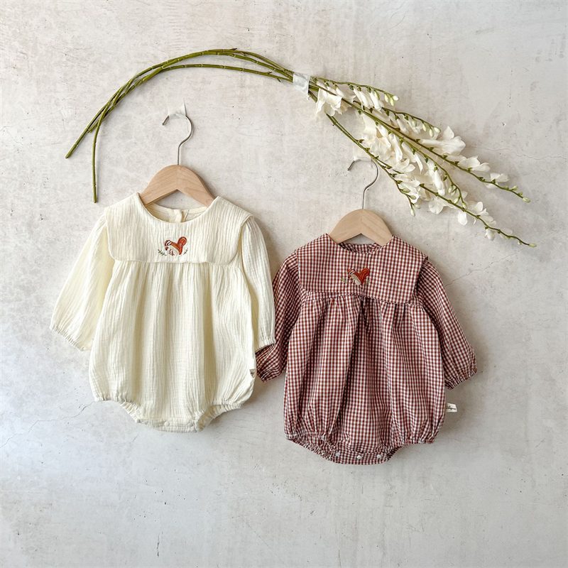 ins 秋新作　ベビー服　リス柄　ロンパース　可愛い　長袖　カバーオール　子供服　新生児　おしゃれ