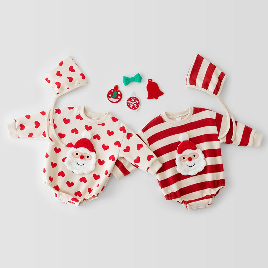 ins クリスマス ベビー服 サンタクロース ロンパース 帽子付き 2点セット サンタ服 カバーオール