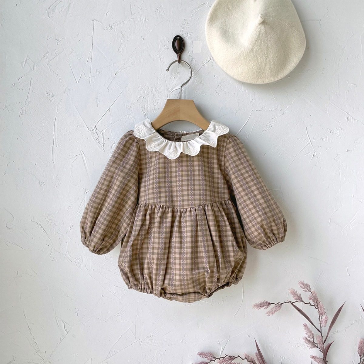 ins 秋新作　ベビー服　女の子　レース　ロンパース　ワンピース　2タイプ　子供服　可愛い　チェック柄
