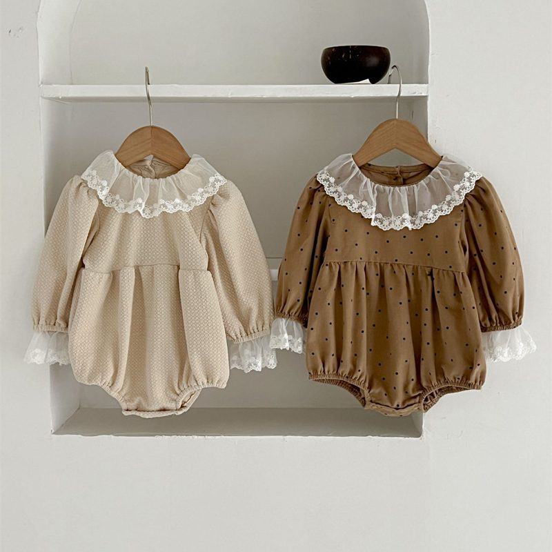 ins 秋新作　ベビー服　レース　ラッフル襟　ロンパース　可愛い　子供服　カバーオール　女児　おしゃれ