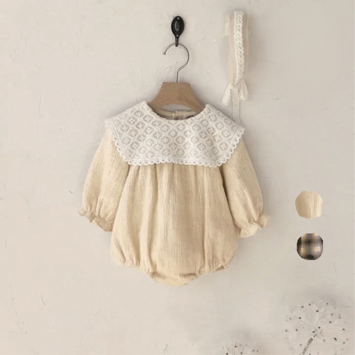 ins 秋新作 ベビー服 レース ロンパース 女の子 カバーオール 可愛い 子供服 森ガール 大きな襟