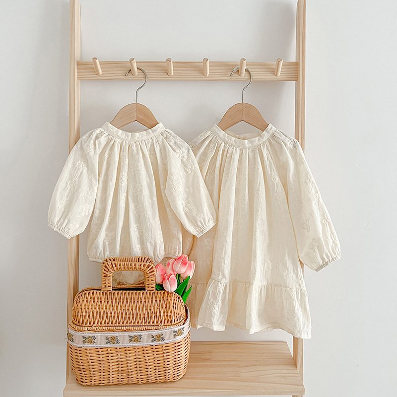 ins 秋新作 子供服 姉妹 お揃い 選べる2タイプ ロンパース ワンピース 刺繍 花柄 可愛い