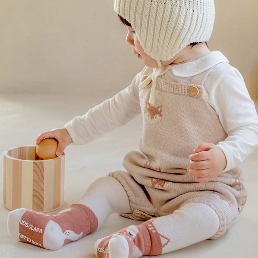 ins 秋新作 ベビー服 綿100 ニット ロンパース キツネ柄 子供服 オーバーオール 可愛い おしゃれ