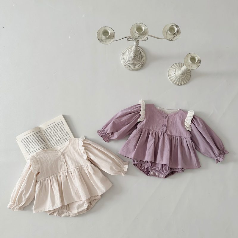 ins 秋新作　ベビー服　レース　フラッタースリーブ　ロンパース　女の子　カバーオール　可愛い　子供服