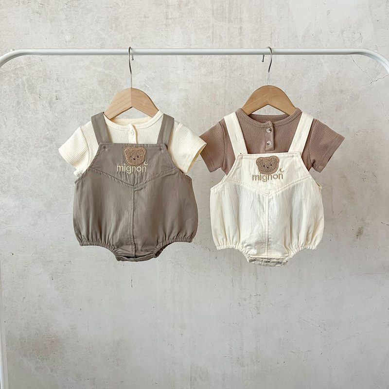 ins 秋新作　ベビー服　刺繍　クマ柄　ロンパース　サロペット　可愛い　おしゃれ　子供服　男女兼用