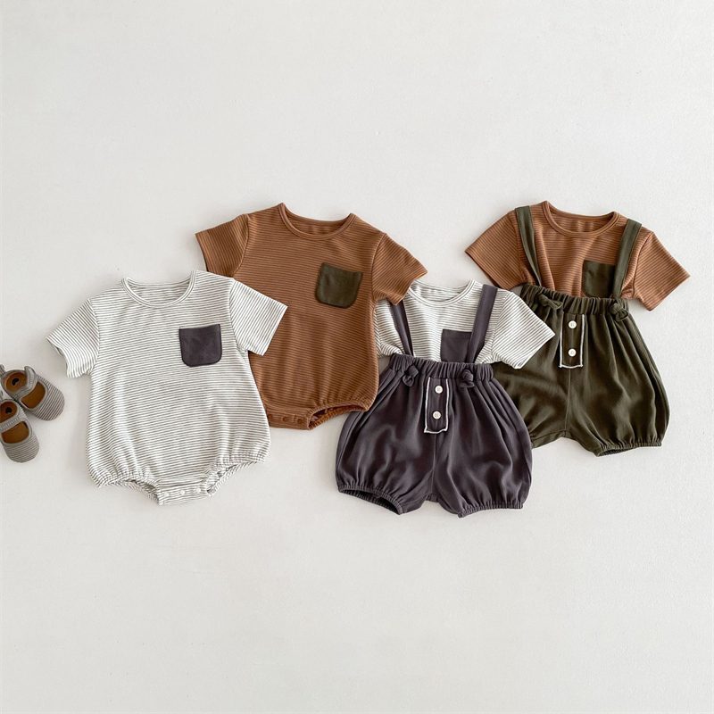 ins 夏新作　ベビー服　ストライプ柄　ロンパース　Tシャツ　子供服　可愛い　サロペット　柔らか　半袖
