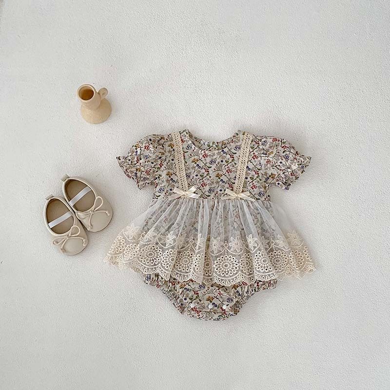 ins 夏新作　ベビー服　レースドッキング　ロンパース　女の子　カバーオール　可愛い　花柄　子供服