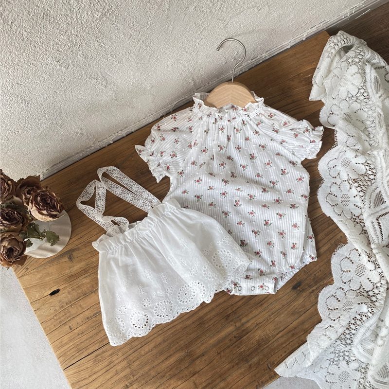 ins 夏新作　ベビー服　立ち襟　半袖　花柄　ロンパース　女の子　可愛い　カバーオール　子供服　柔らか