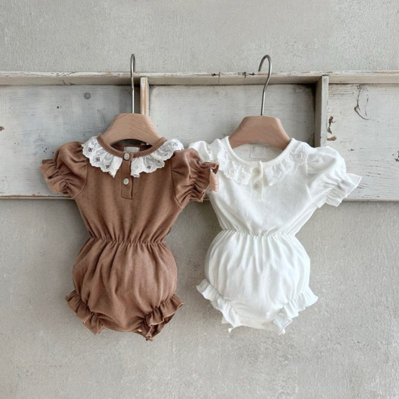 ins 夏新作　ベビー服　ジャカード　ロンパース　半袖　パフスリーブ　カバーオール　可愛い　子供服