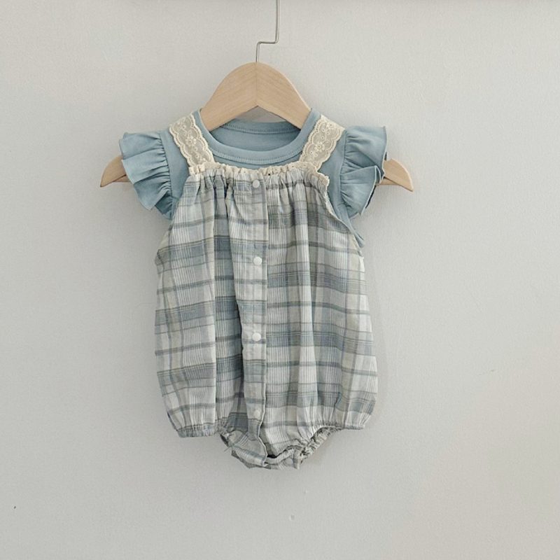 ins 夏新作　ベビー服　レースサスペンダー　ロンパース　チェーク　カバーオール　可愛い　女児　子供服