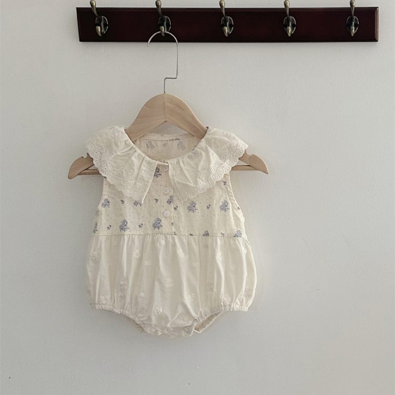 ins 夏新作　ベビー服　レース襟　ノースリーブ　ロンパース　切り替え　カバーオール　可愛い　子供服