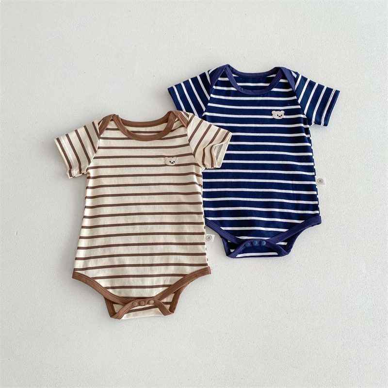 ins 夏新作　ベビー服　クマ　ストライプ柄　ロンパース　半袖　柔らかい　新生児　出産祝い　子供服
