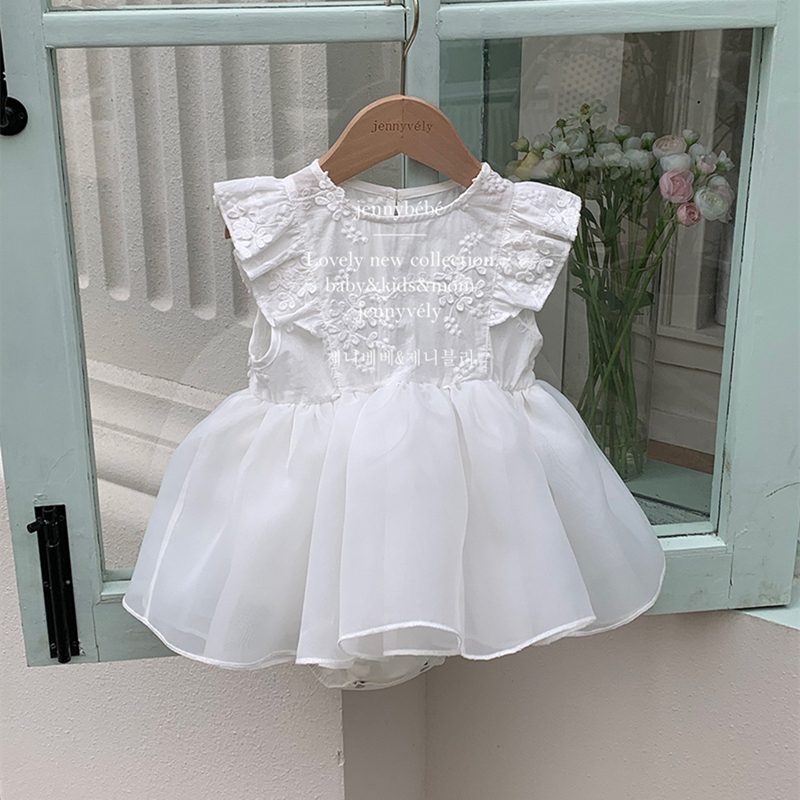 ins　夏新作　子供服　刺繍花柄　フラッタースリーブ　ロンパース　カバーオール　可愛い　おしゃれ　女児