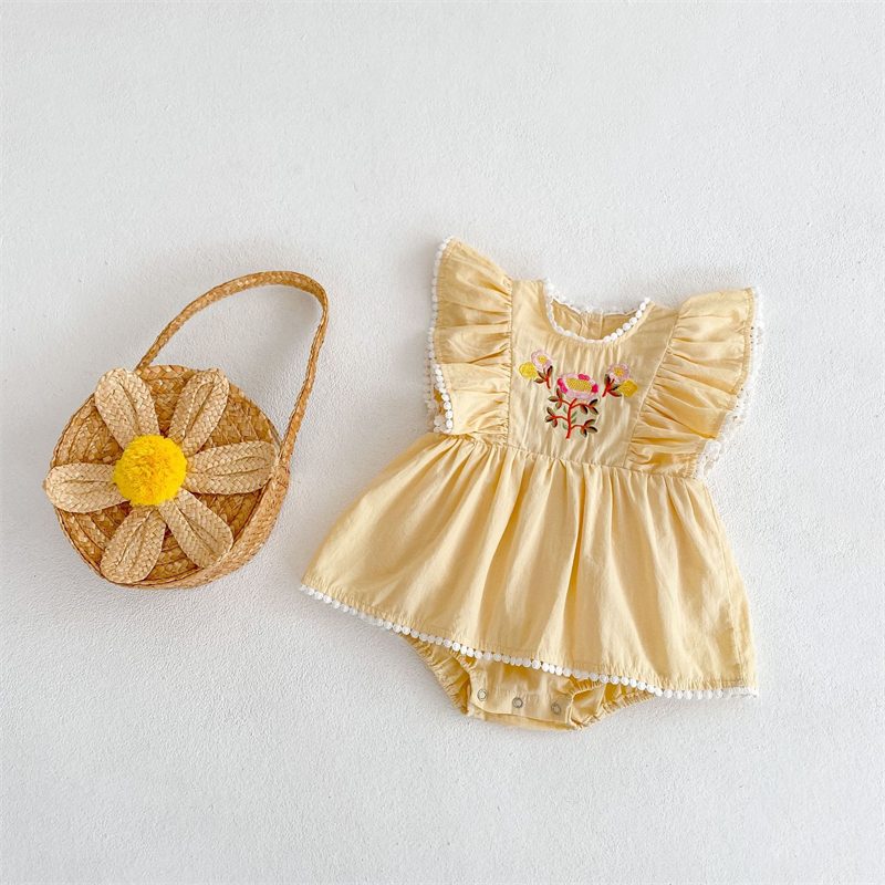 ins 夏新作　ベビー服　ロンパース　女の子　刺繍花柄　カバーオール　可愛い　子供服　おしゃれ　新生児